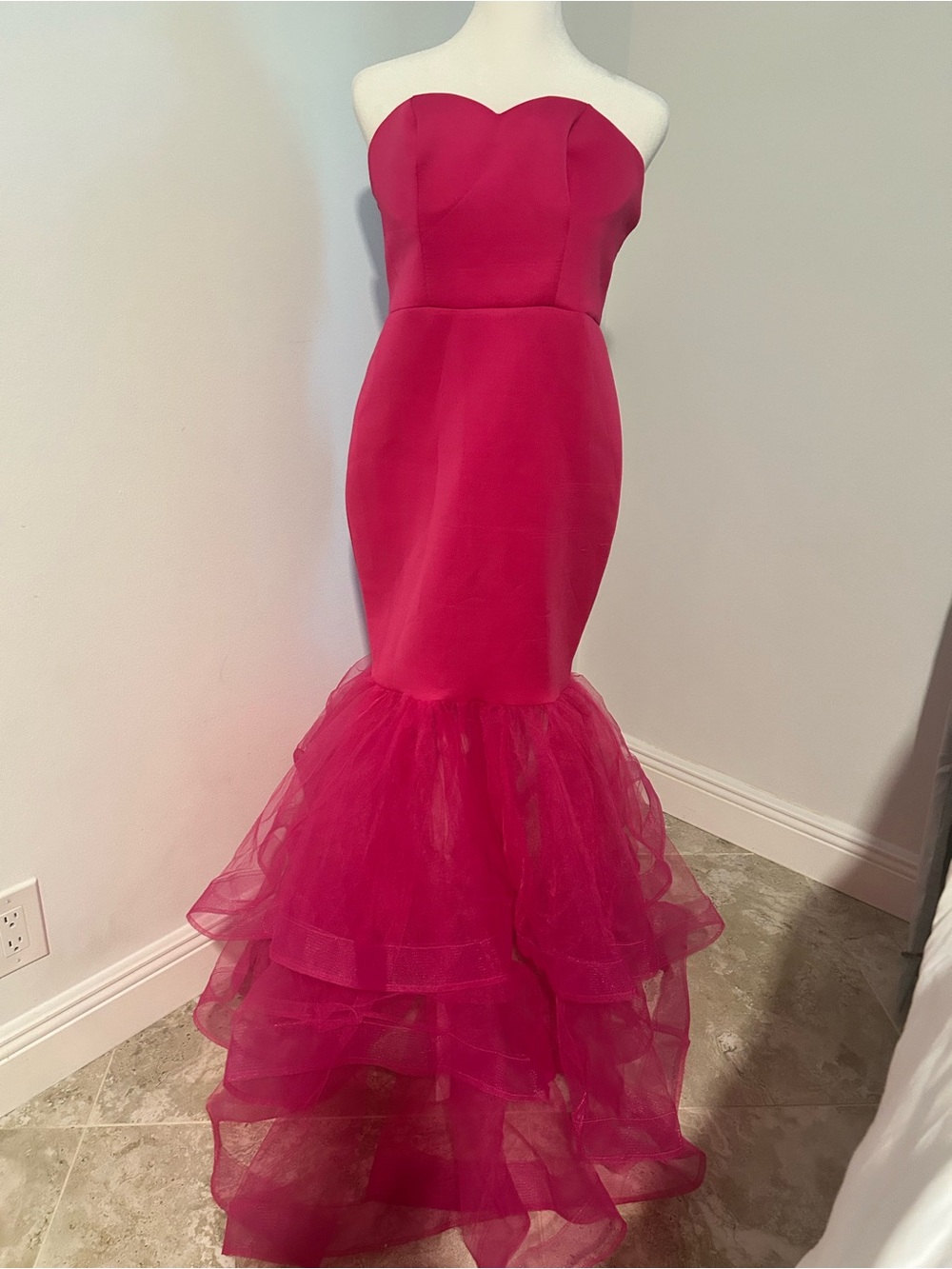 Women Strapless Hot Pink Mermaid Tulle Dress
